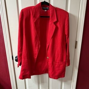 AMBITIONS Women Red Linen Blazer Jacket Single Button Pockets Size‎ 12